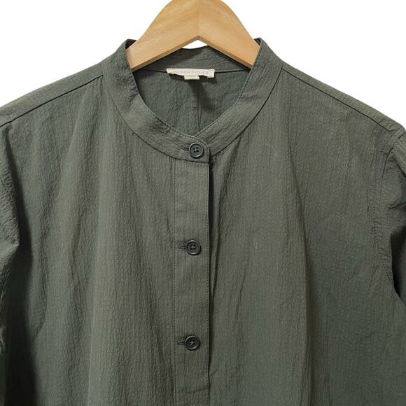 Eileen Fisher Organic Cotton Pucker Shirt Jacket Size L Olive Lagenlook Capsule - Picture 2 of 6